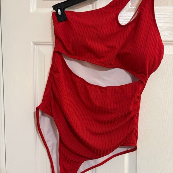 New Shein Red Ribbed Cutout Swimsuit 1X - Picture 2 of 7